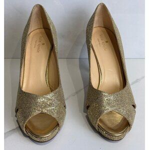 Kate Spade Women Glitter Effect Cross Strap Sequin High Heels Shoes Gold Size 8